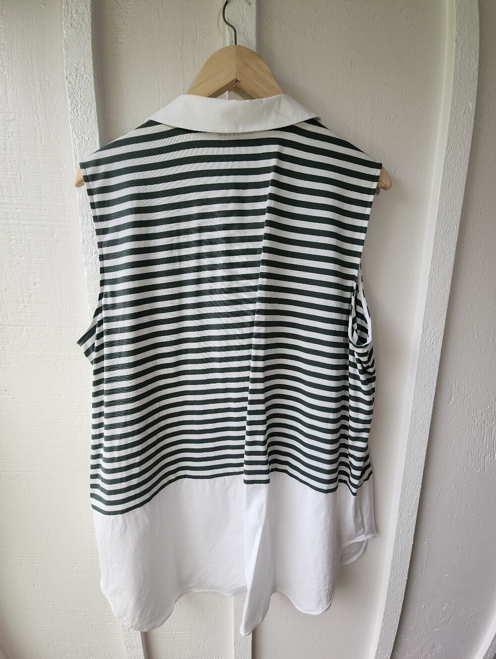 Lafayette 148 Striped Button Front Sleeveless Shirt Top Green & White XXL - Picture 4 of 11
